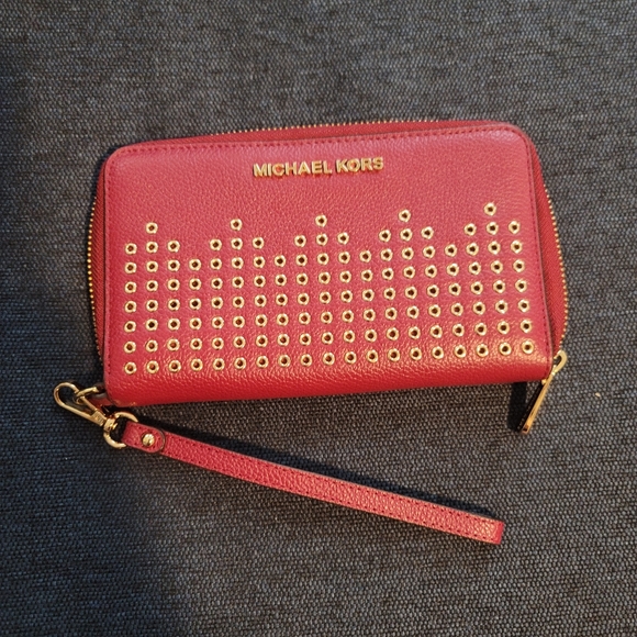 Michael Kors Handbags - Michael Kors Red Leather Wallet with Gold Tone Hardware